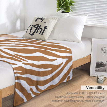 Ptahra B Brown Zebra Design Ultra-Soft Flannel Blanket Multiple Sizes