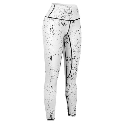 Women's White/ Black Splash Paint Comfort Sports Yoga Pants