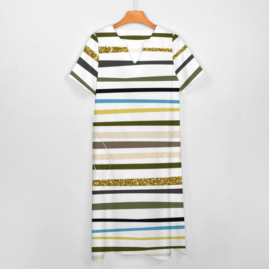 Ptahra B Multi-Line Pattern with Gold 7-point sleeve dress