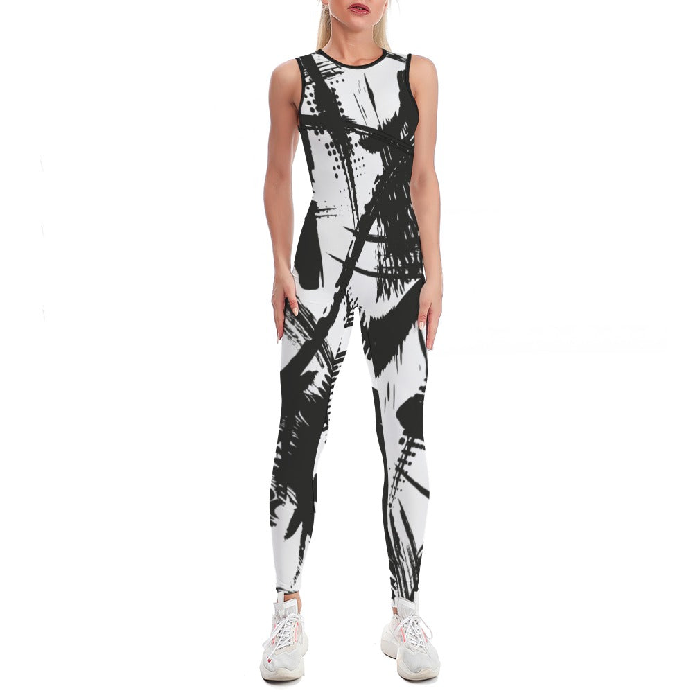 Ptahra B White/Black Graphic Pattern Ladies Bodysuit