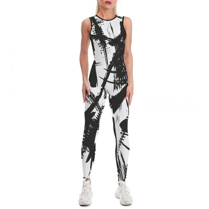 Ptahra B White/Black Graphic Pattern Ladies Bodysuit