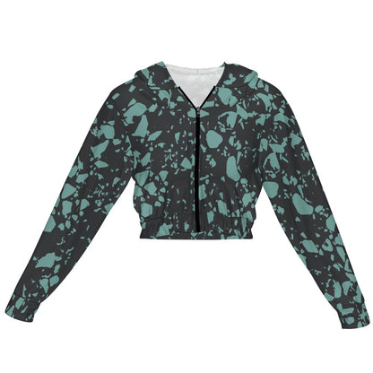 Women's Black/Turquoise stone Design Chiffon Cropped Jacket Zipper Coat