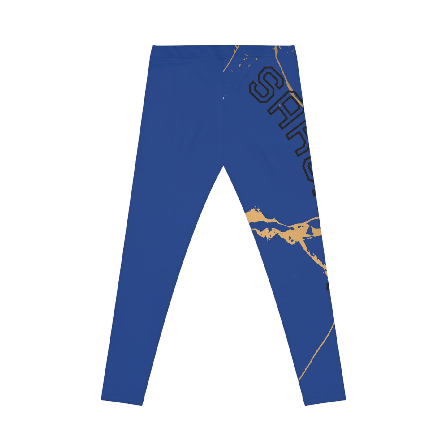 Ptahra B Women's Casual Blue Leggings with Golden Marble Design