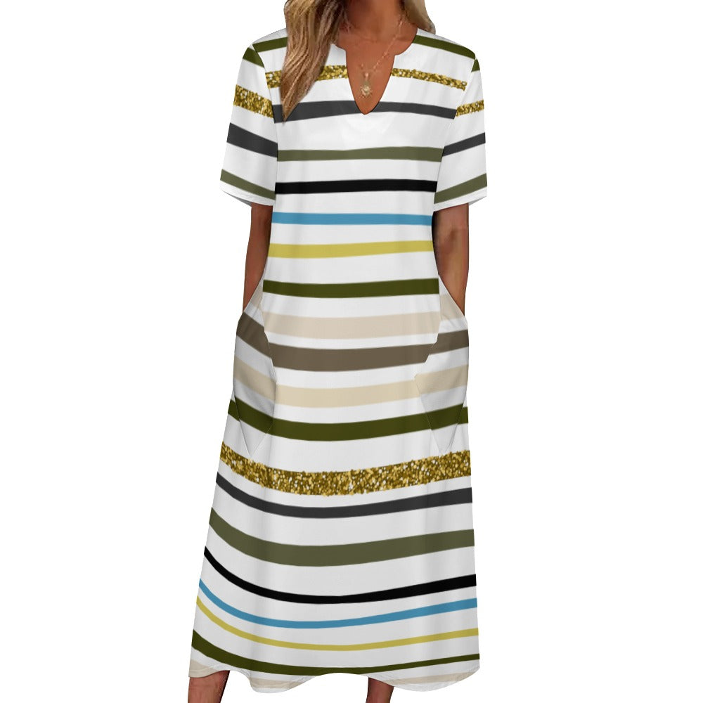 Ptahra B Multi-Line Pattern with Gold 7-point sleeve dress