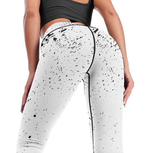 Women's White/ Black Splash Paint Comfort Sports Yoga Pants