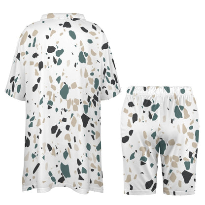 Women's Multi-Color Stone Pattern V-Neck Bat Sleeve Two Piece Set