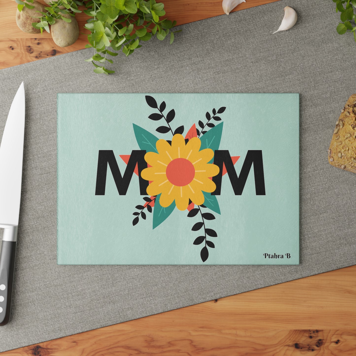 Ptahra B Floral Mom Glass Cutting Board