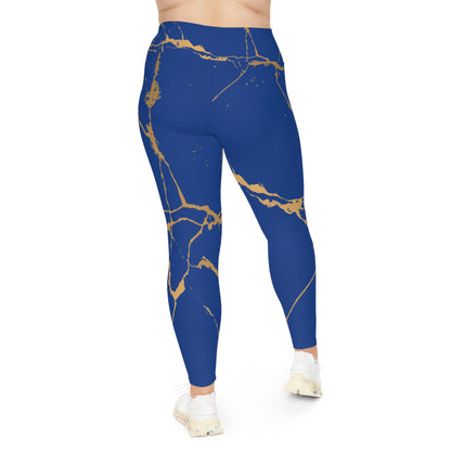 Ptahra B Blue Marble Print Stylish Plus Size Leggings
