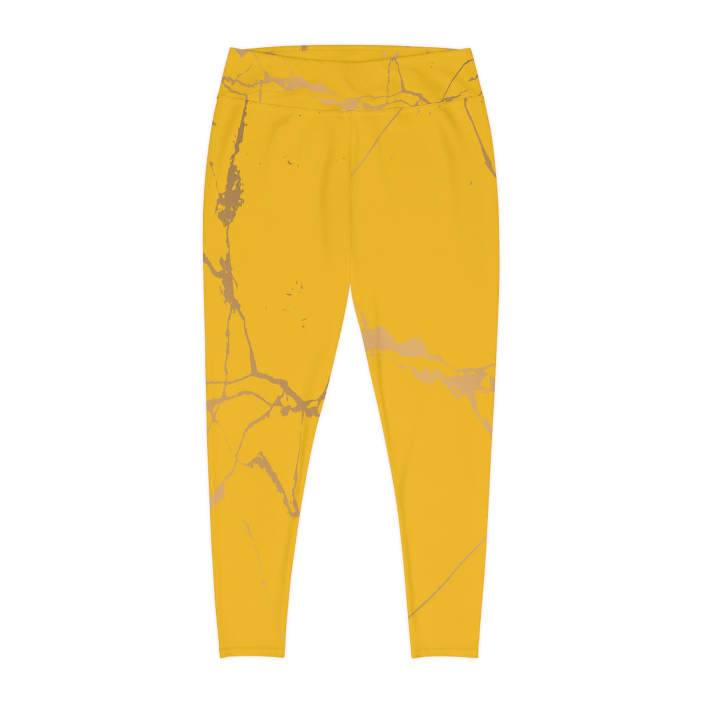 Ptahra B Yellow Marble Print Stylish Plus Size Leggings