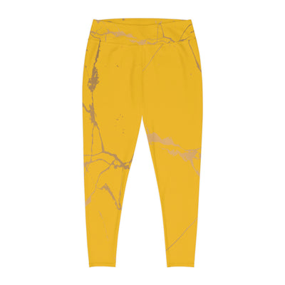 Ptahra B Yellow Marble Print Stylish Plus Size Leggings