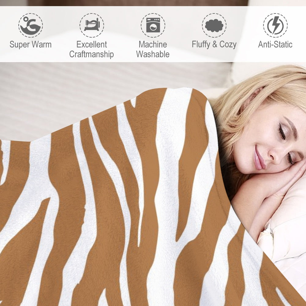Ptahra B Brown Zebra Design Ultra-Soft Flannel Blanket Multiple Sizes