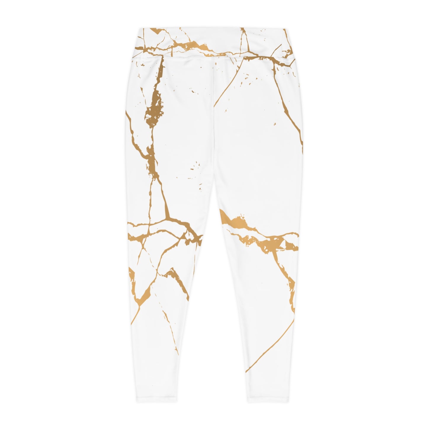 Ptahra B White Marble Print Stylish Plus Size Leggings