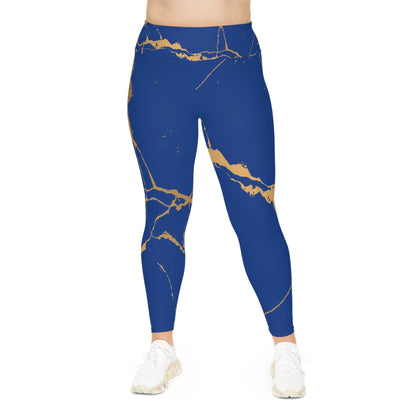 Ptahra B Blue Marble Print Stylish Plus Size Leggings
