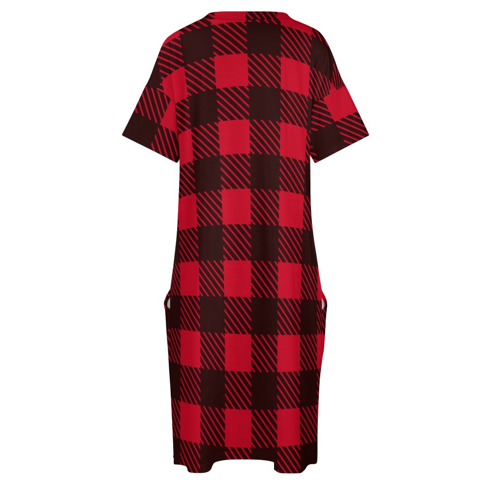 Women's Red Loose pocket dress