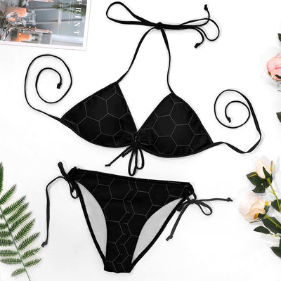 Ptaha B Black/Hexagon Pattern Large Size Bikini Swimsuit