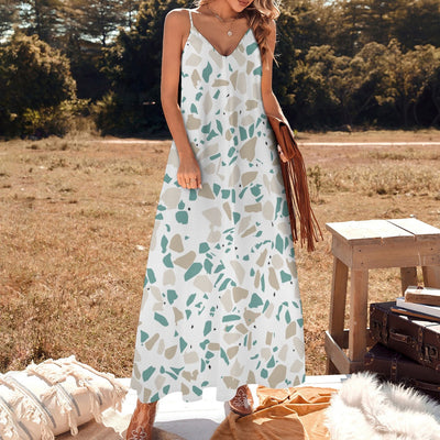Ptahra B Multi-Stone Pattern Sling Ankle Long Dress