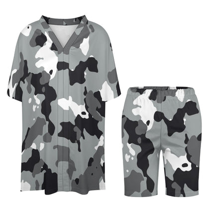 Women's Grey/White Camo V-Neck Bat Sleeve Two Piece Set