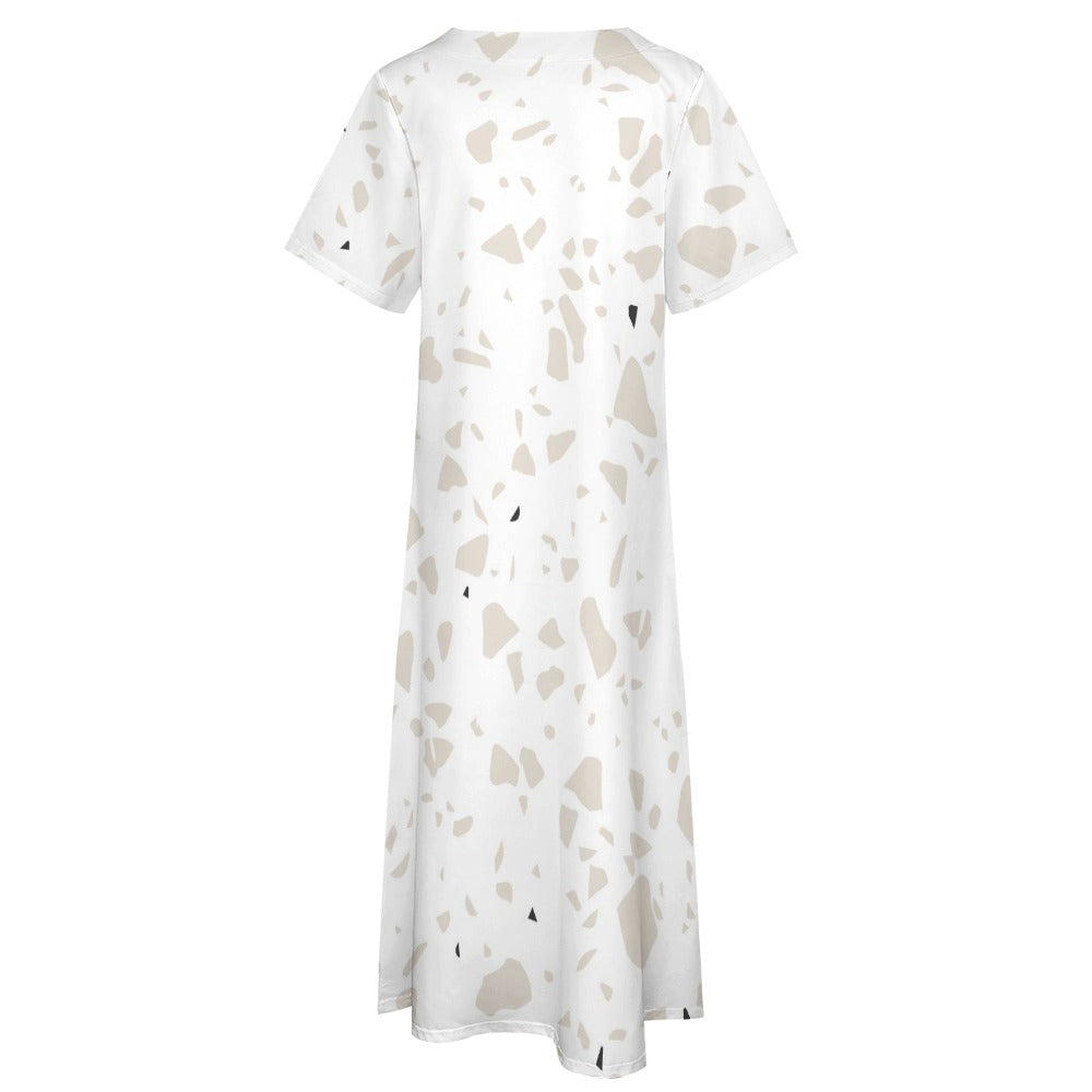 Light stone Pattern 7-Point Sleeve Dress