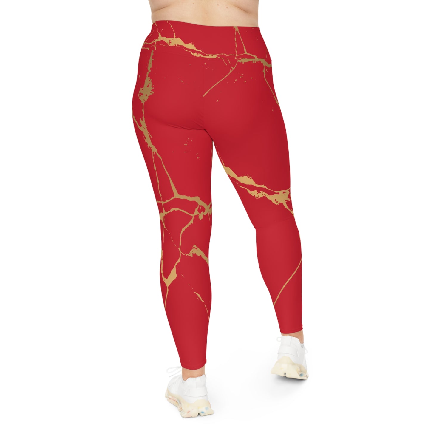 Ptahra B Red Marble Print Stylish Plus Size Leggings