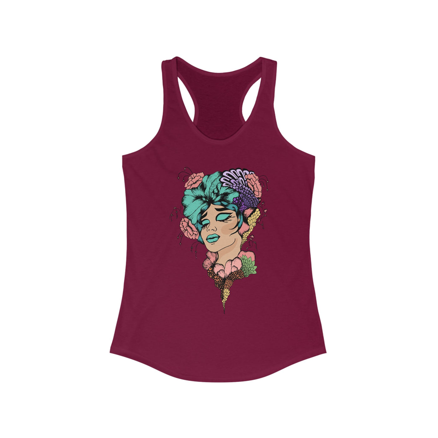 Ptahra B Artistic Floral Graphic Tank Top, Summer Vacation Apparel, Boho Style Top, Gift for Her, Festival Wear