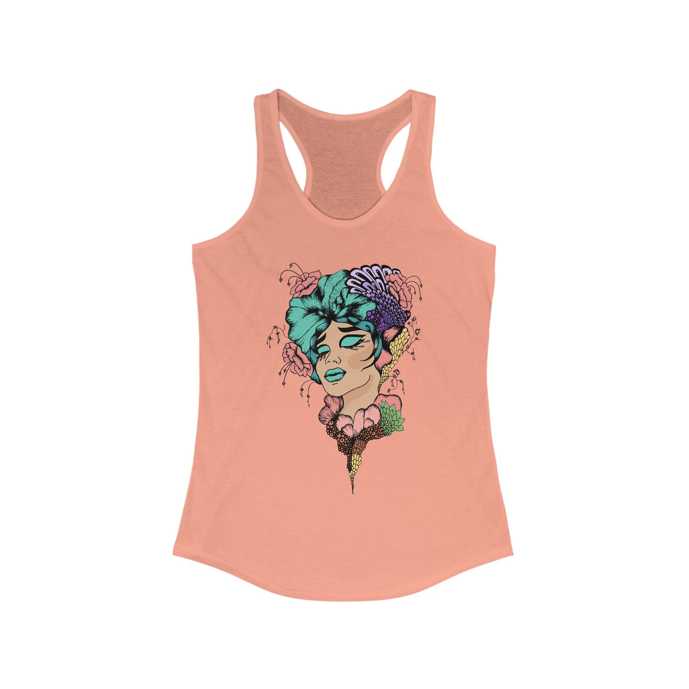 Ptahra B Artistic Floral Graphic Tank Top, Summer Vacation Apparel, Boho Style Top, Gift for Her, Festival Wear
