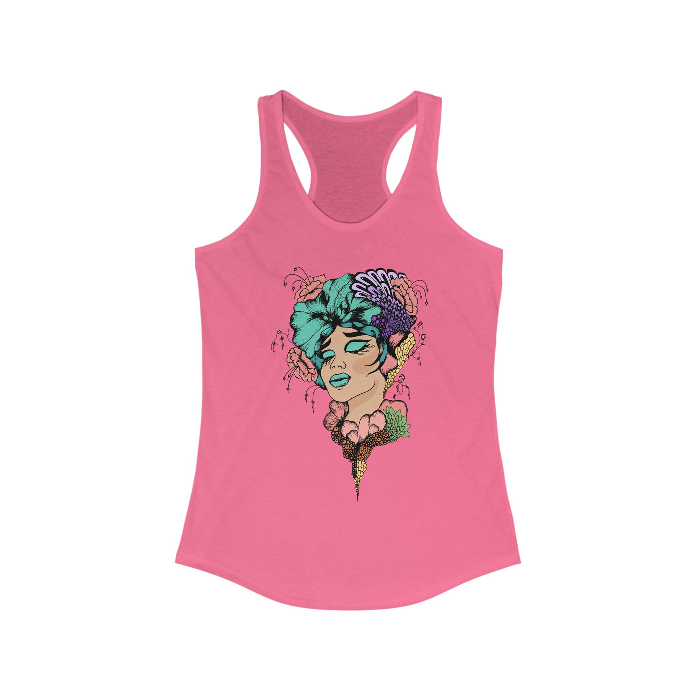 Ptahra B Artistic Floral Graphic Tank Top, Summer Vacation Apparel, Boho Style Top, Gift for Her, Festival Wear