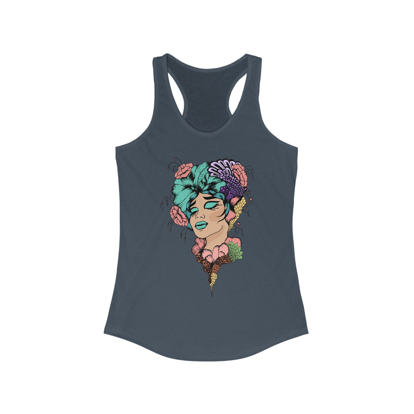 Ptahra B Artistic Floral Graphic Tank Top, Summer Vacation Apparel, Boho Style Top, Gift for Her, Festival Wear