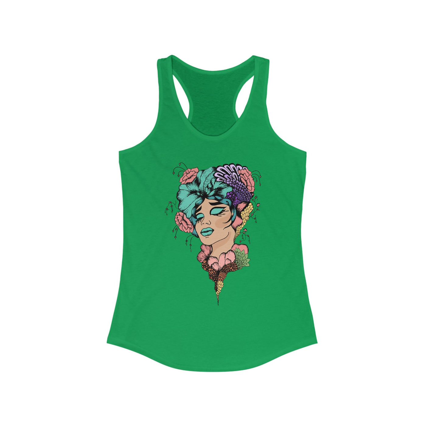 Ptahra B Artistic Floral Graphic Tank Top, Summer Vacation Apparel, Boho Style Top, Gift for Her, Festival Wear