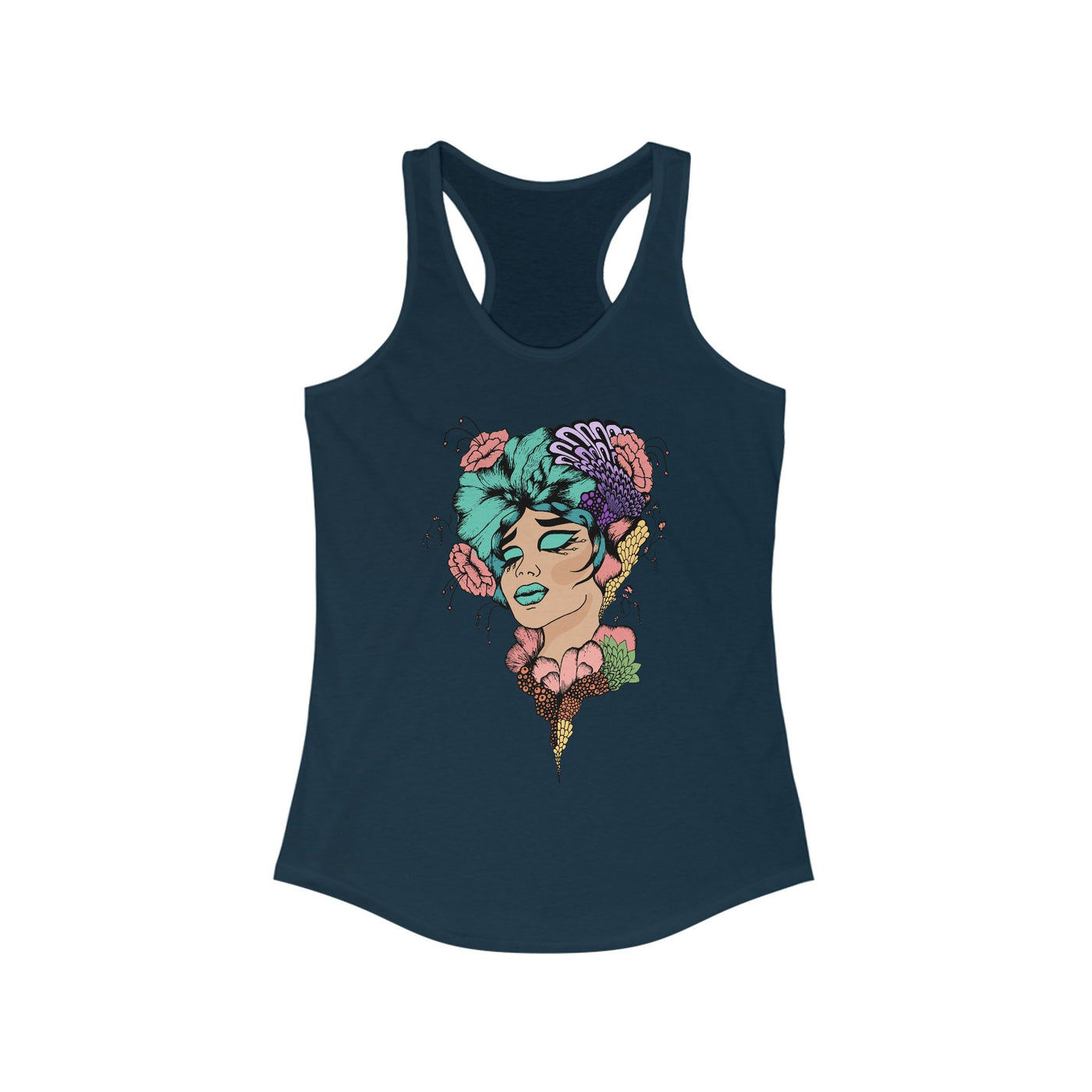 Ptahra B Artistic Floral Graphic Tank Top, Summer Vacation Apparel, Boho Style Top, Gift for Her, Festival Wear