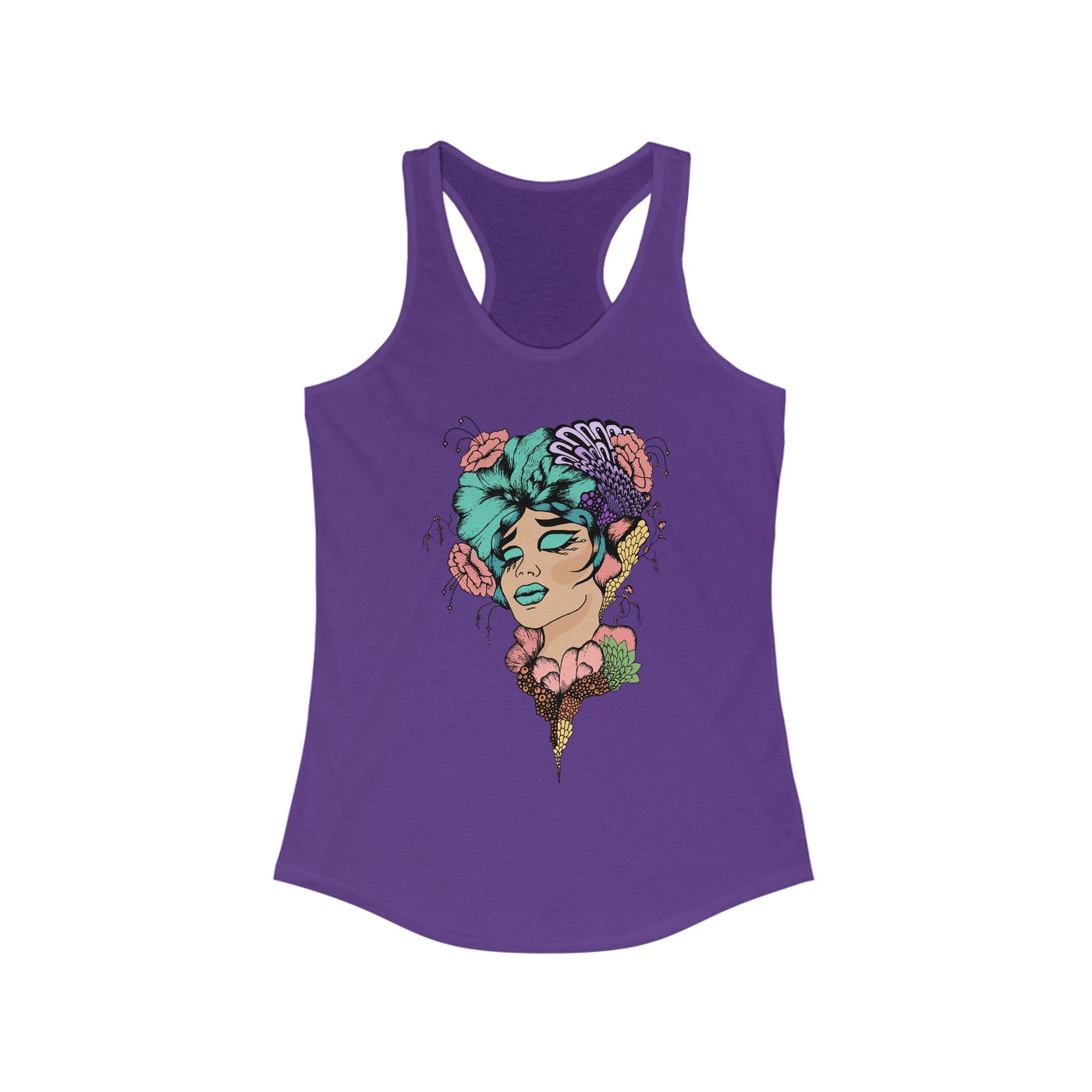 Ptahra B Artistic Floral Graphic Tank Top, Summer Vacation Apparel, Boho Style Top, Gift for Her, Festival Wear