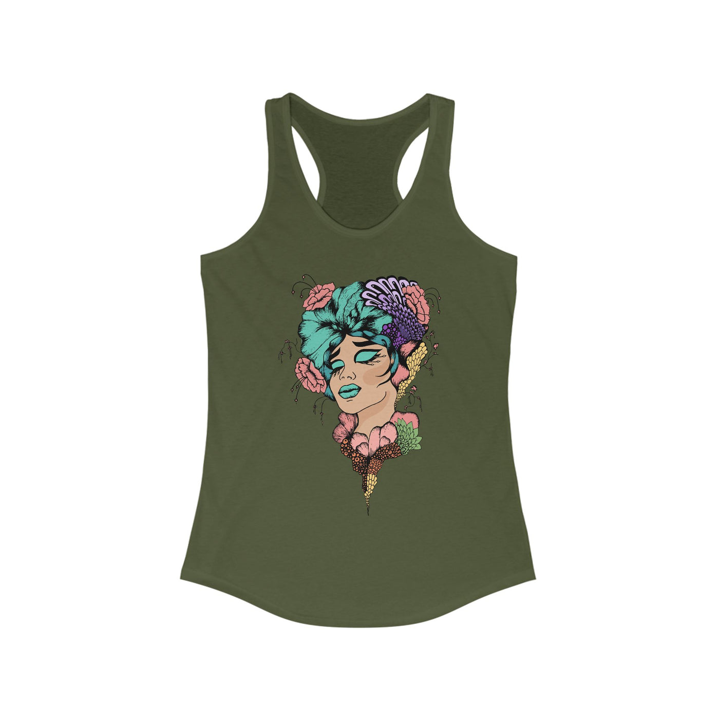 Ptahra B Artistic Floral Graphic Tank Top, Summer Vacation Apparel, Boho Style Top, Gift for Her, Festival Wear