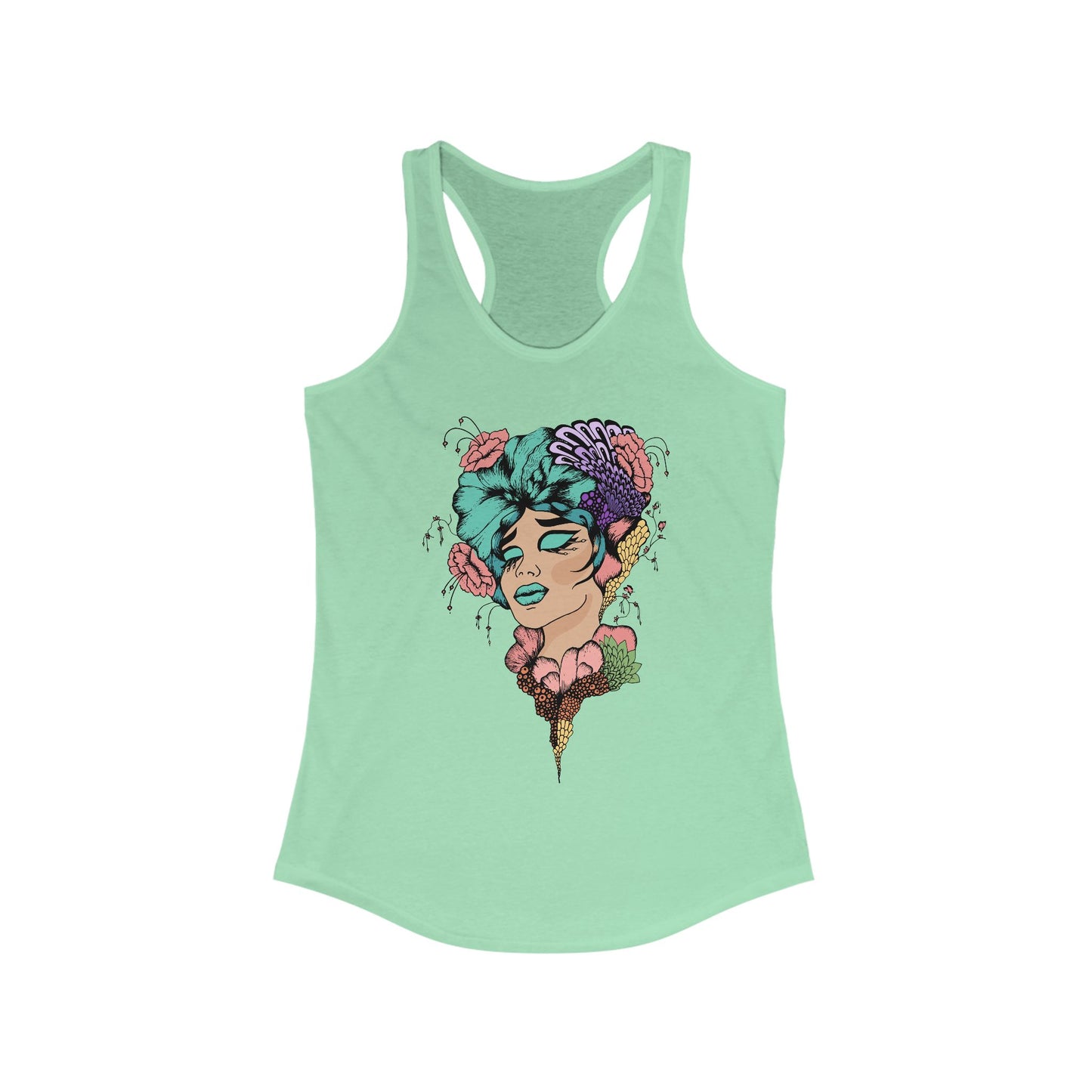 Ptahra B Artistic Floral Graphic Tank Top, Summer Vacation Apparel, Boho Style Top, Gift for Her, Festival Wear