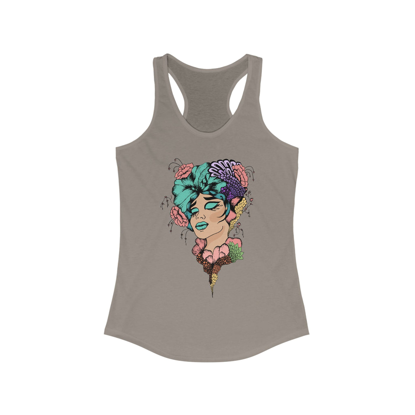 Ptahra B Artistic Floral Graphic Tank Top, Summer Vacation Apparel, Boho Style Top, Gift for Her, Festival Wear