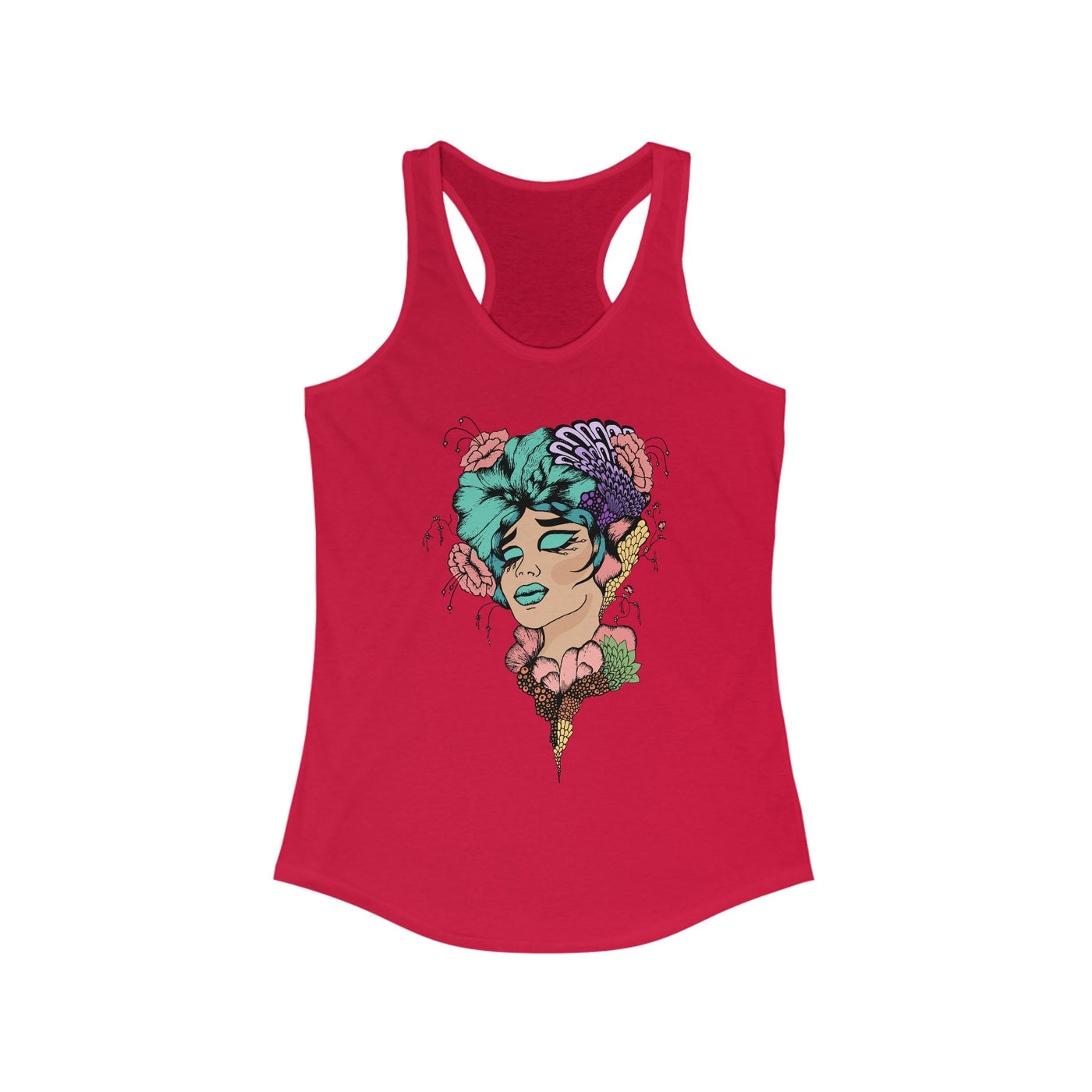 Ptahra B Artistic Floral Graphic Tank Top, Summer Vacation Apparel, Boho Style Top, Gift for Her, Festival Wear