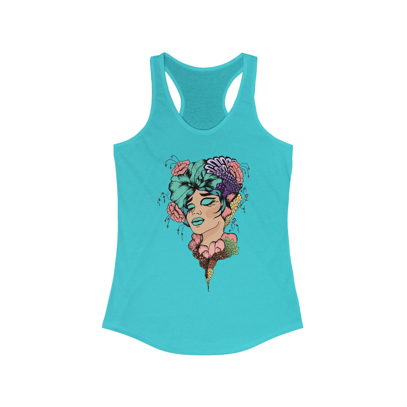 Ptahra B Artistic Floral Graphic Tank Top, Summer Vacation Apparel, Boho Style Top, Gift for Her, Festival Wear