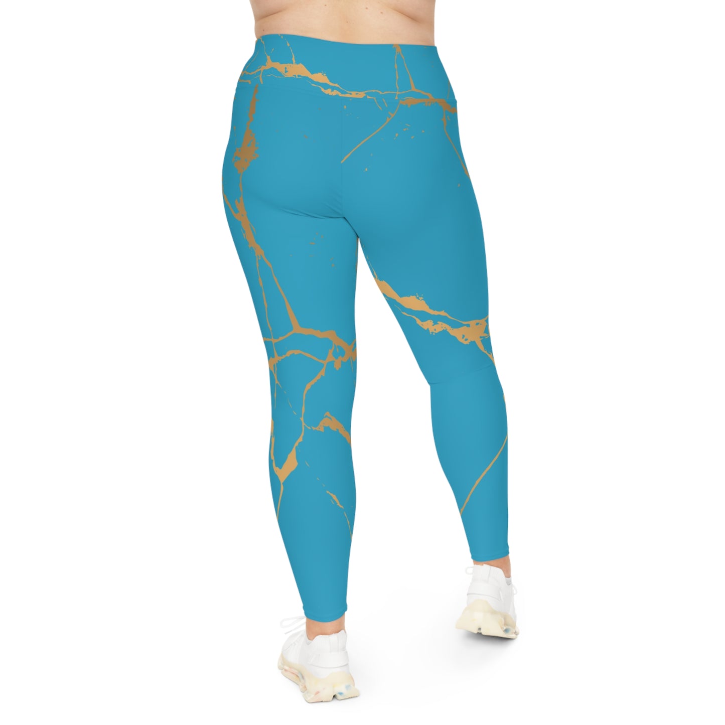 Ptahra B Turquoise/Blue Marble Print Stylish Plus Size Leggings