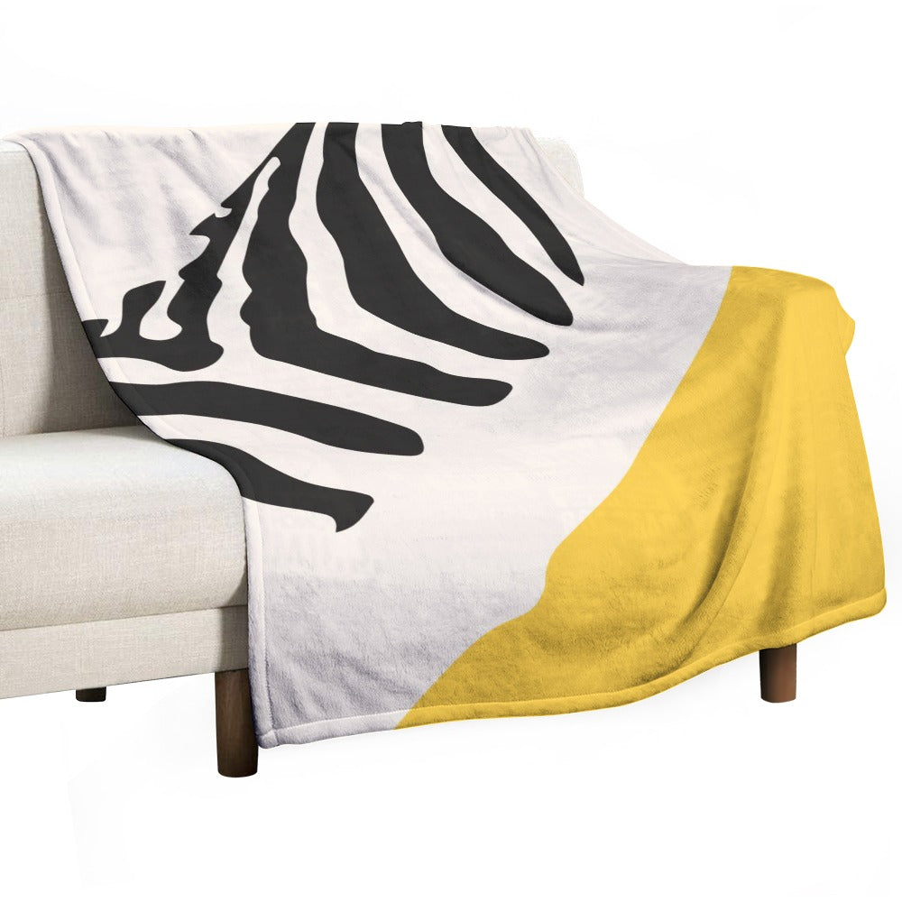 Ptahra B White/Yellow/Black Zebra Design Ultra-Soft Flannel Blanket