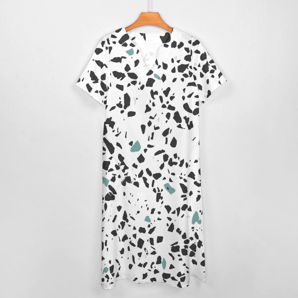 Stone Pattern 7-Point Sleeve Dress