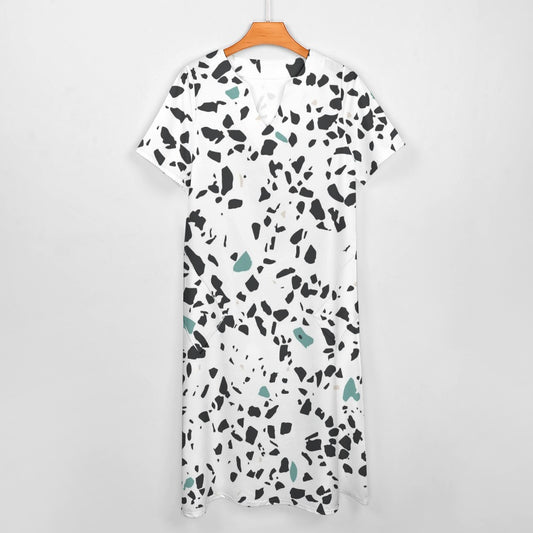 Stone Pattern 7-Point Sleeve Dress