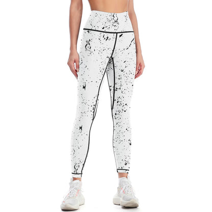 Women's White/ Black Splash Paint Comfort Sports Yoga Pants