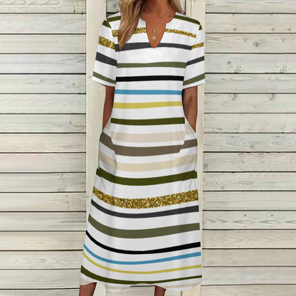 Ptahra B Multi-Line Pattern with Gold 7-point sleeve dress