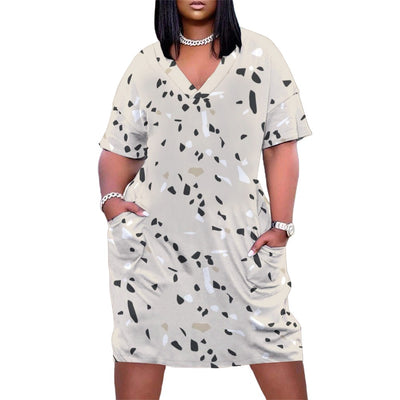 Women's Beige Stone Pattern Loose Pocket Dress