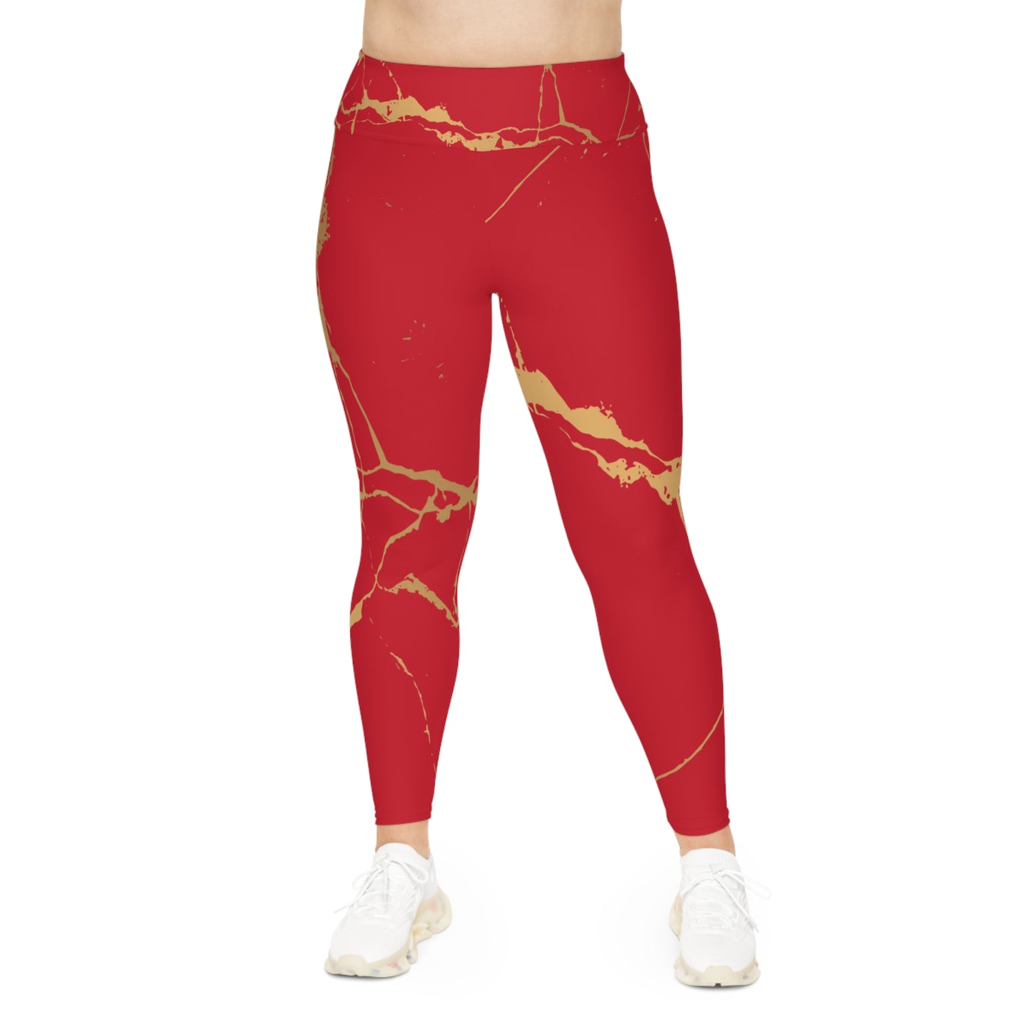 Ptahra B Red Marble Print Stylish Plus Size Leggings