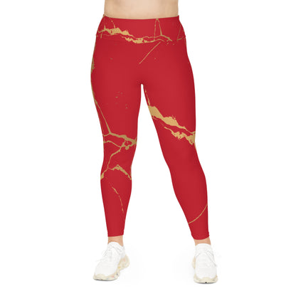 Ptahra B Red Marble Print Stylish Plus Size Leggings