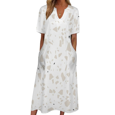Light stone Pattern 7-Point Sleeve Dress