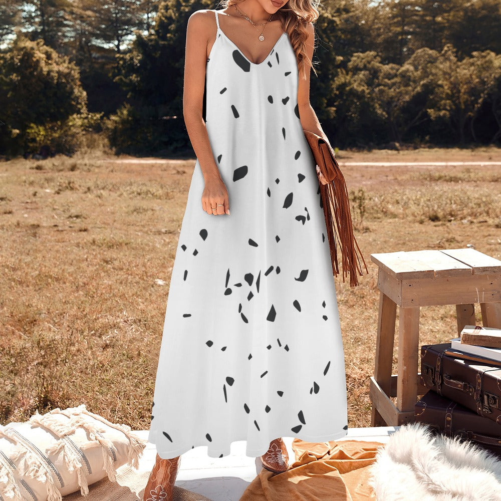 Ptahra B White/Black Stone Sling Ankle Long Dress