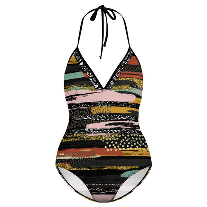 Ptahra B Black/Multi-Color Plus size bikini swimsuit