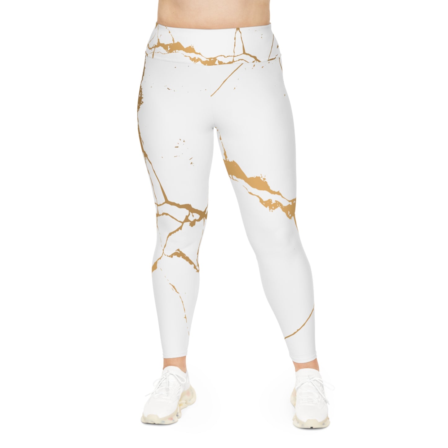Ptahra B White Marble Print Stylish Plus Size Leggings