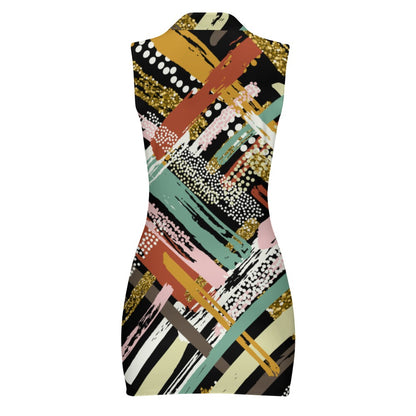 Women's Multi-Design Short Sleeve Dress with Short Zipper