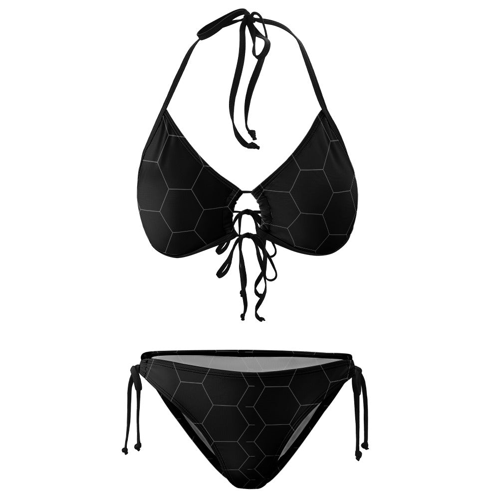 Ptaha B Black/Hexagon Pattern Large Size Bikini Swimsuit